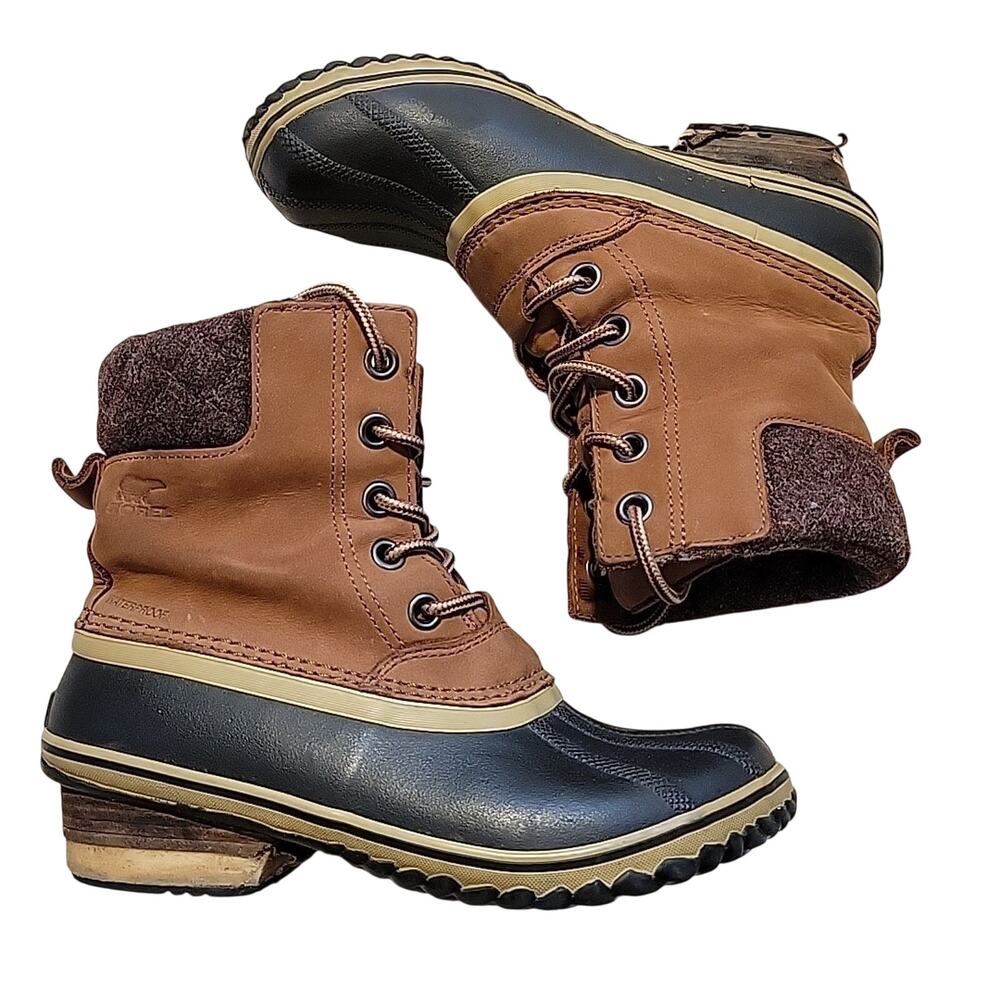 Sorel Caribou Winter Duck Boots Men's 9 Black & Brown Waterproof *REHAB* Heel